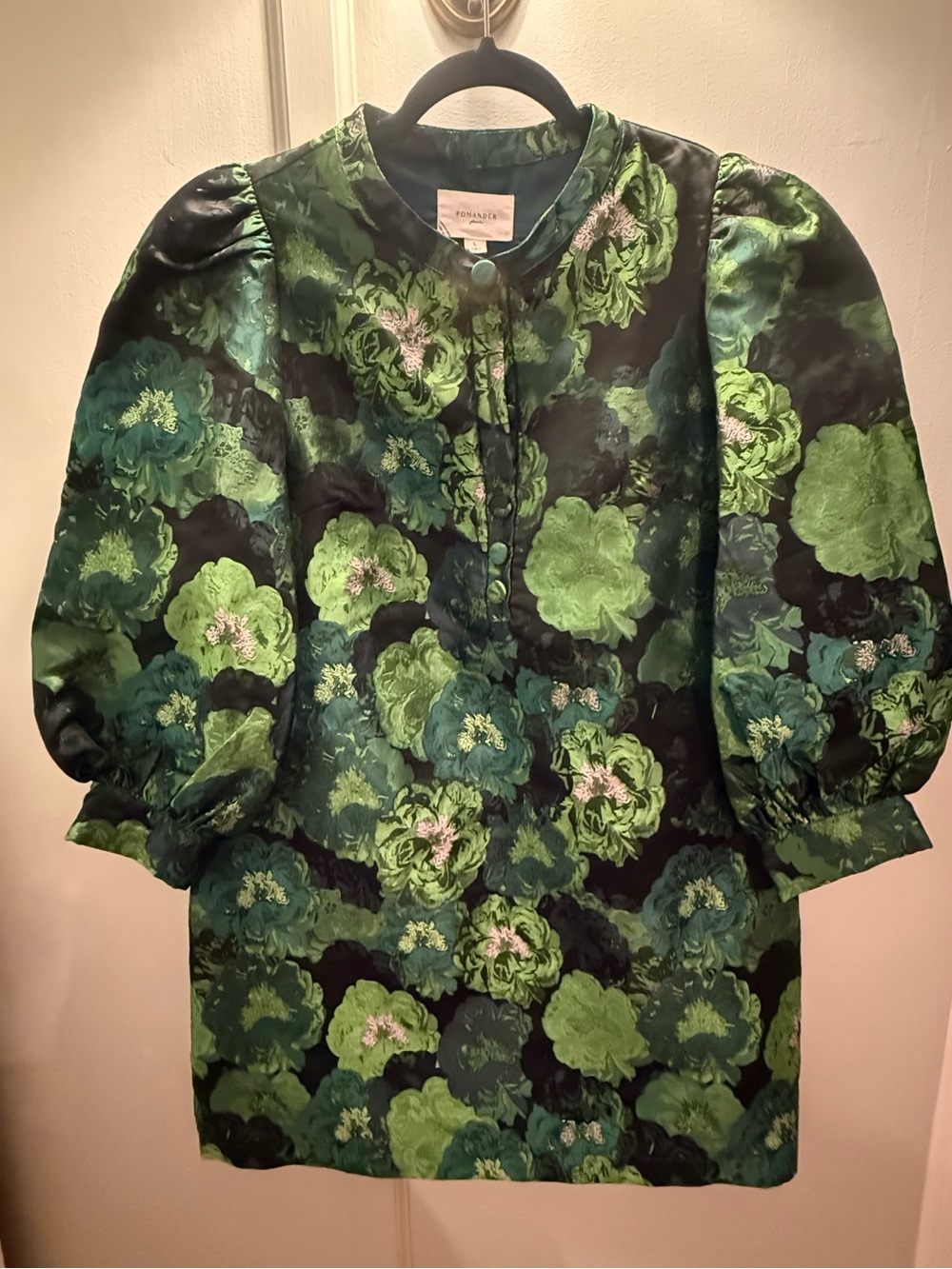 Pomander Place Green Floral Puff-Sleeve Dress
